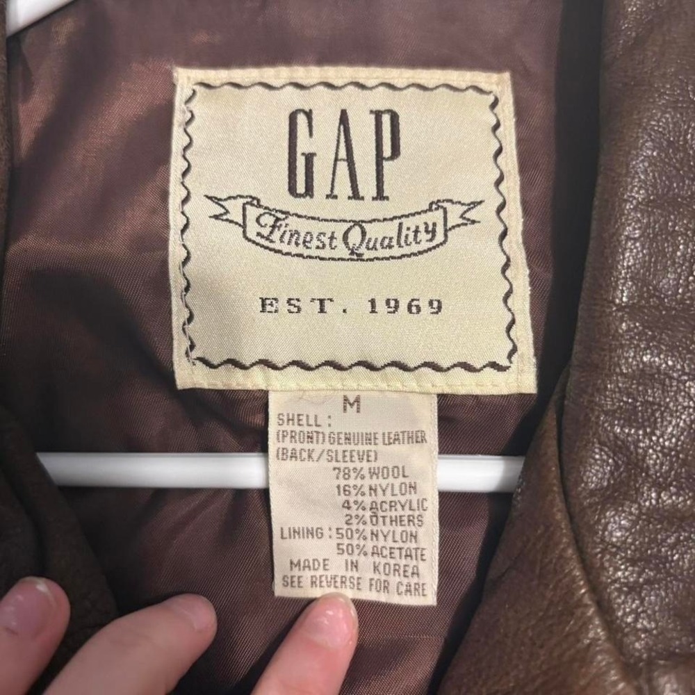 Rare 90s Gap Green and Brown Leather/Wool Jacket, Medium - Picture 6 of 7